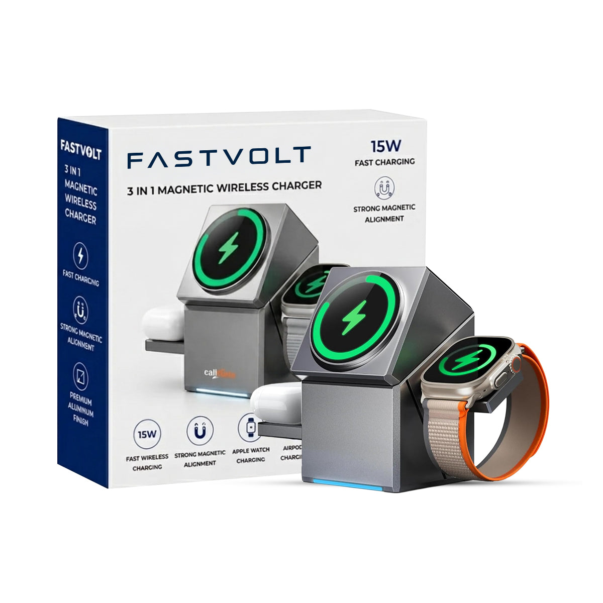 FastVolt 3-in-1 magnetic wireless charger for iPhone, AirPods and Apple Watch