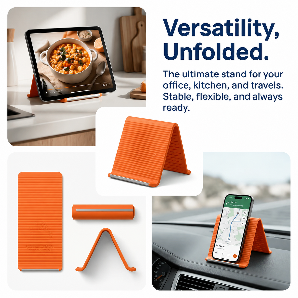 Portable silicone phone stand that rolls up for travel