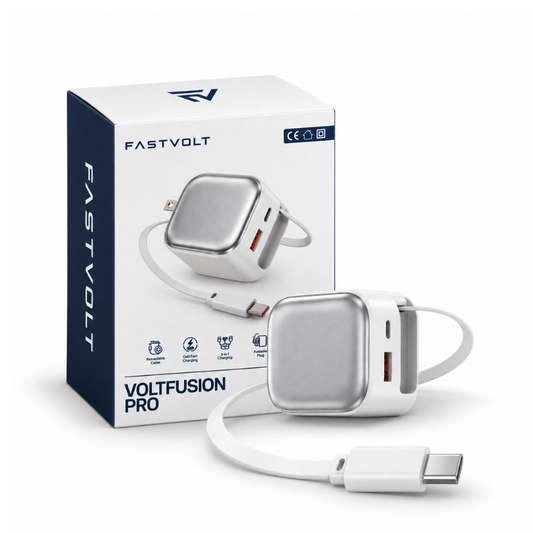 VoltFusion Pro 35W GaN fast charger with built-in retractable cable by FastVolt