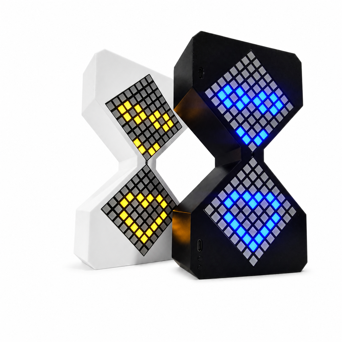 GravityLoop digital pixel hourglass with glowing LED pixels
